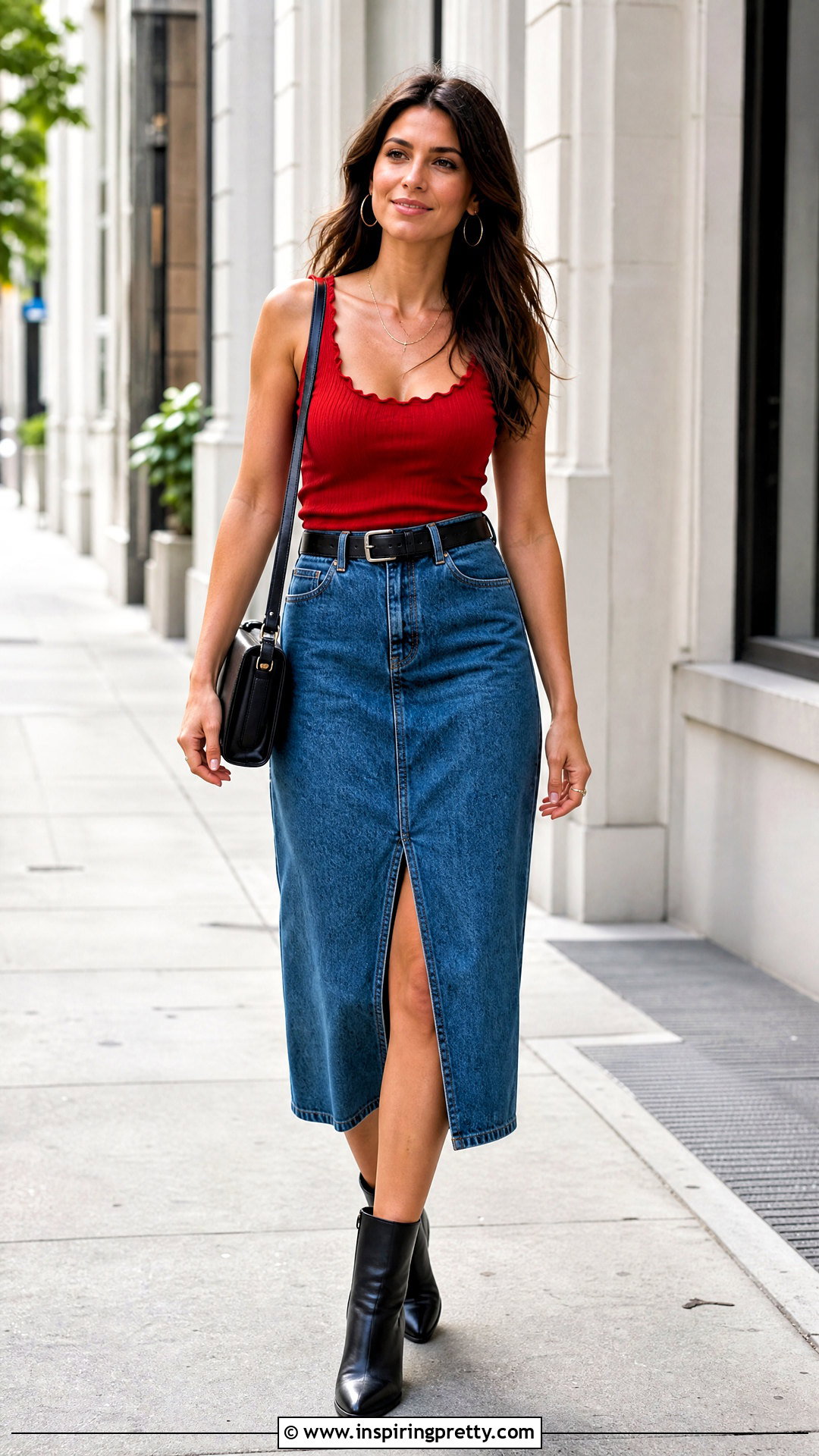 Lettuce Hem Tank Top With Denim Midi Skirt - 25 Lettuce Hem Tank Top outfit ideas