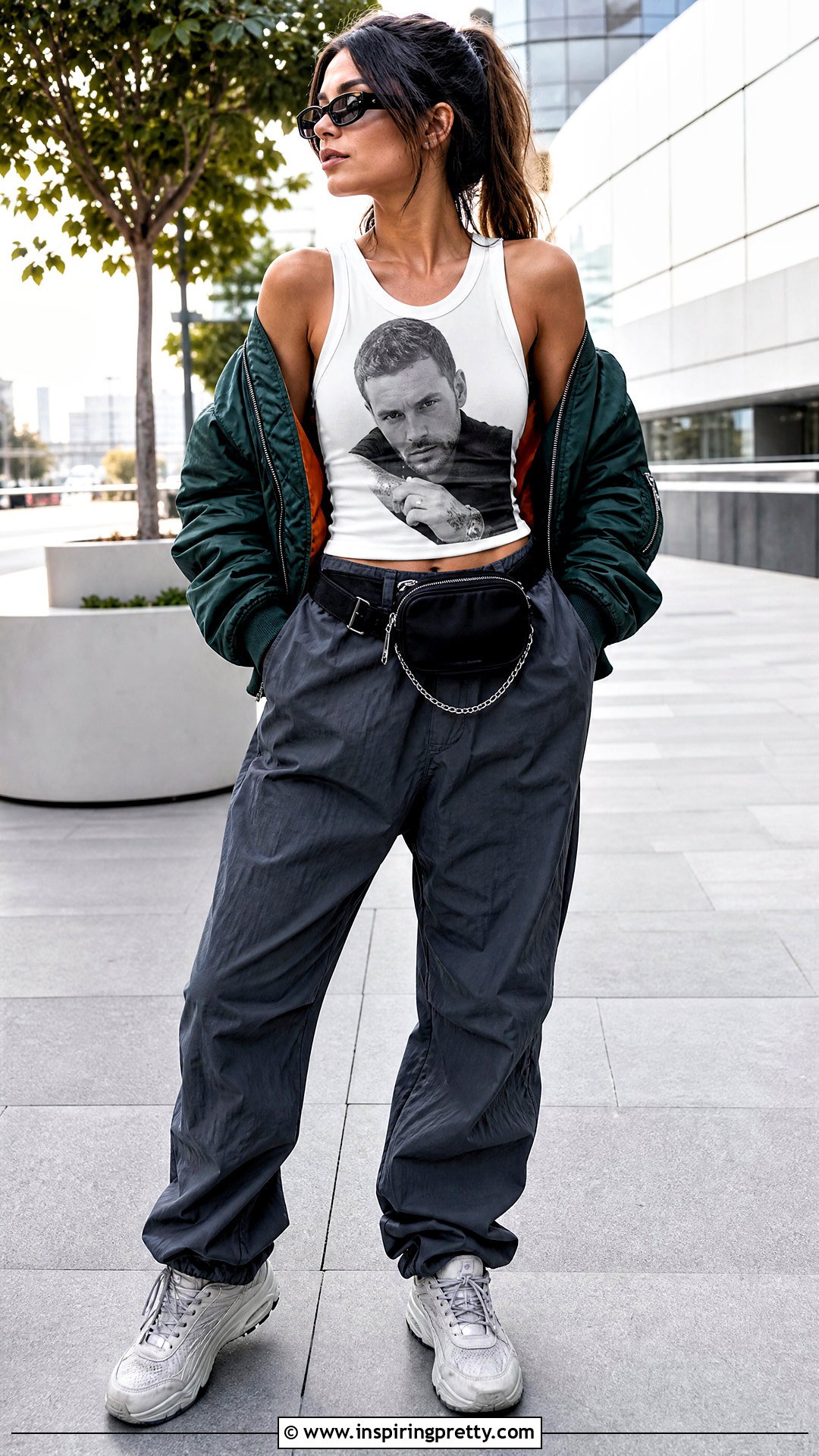 Liam Payne Tank Top With Bomber Jacket And Parachute Pants - 25 Liam Payne Tank Top outfit ideas