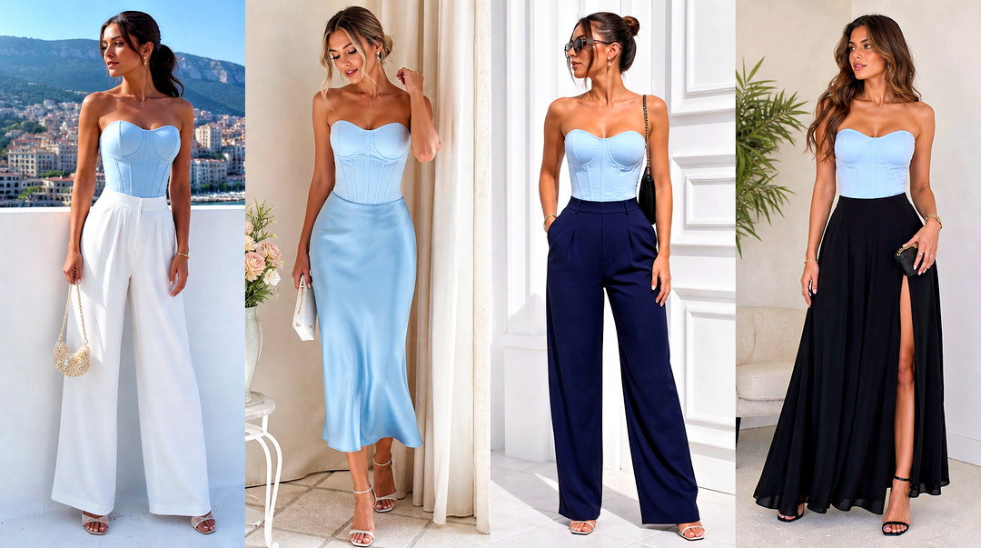 20 Light Blue Bustier Top Outfit Ideas Chic Evening Looks