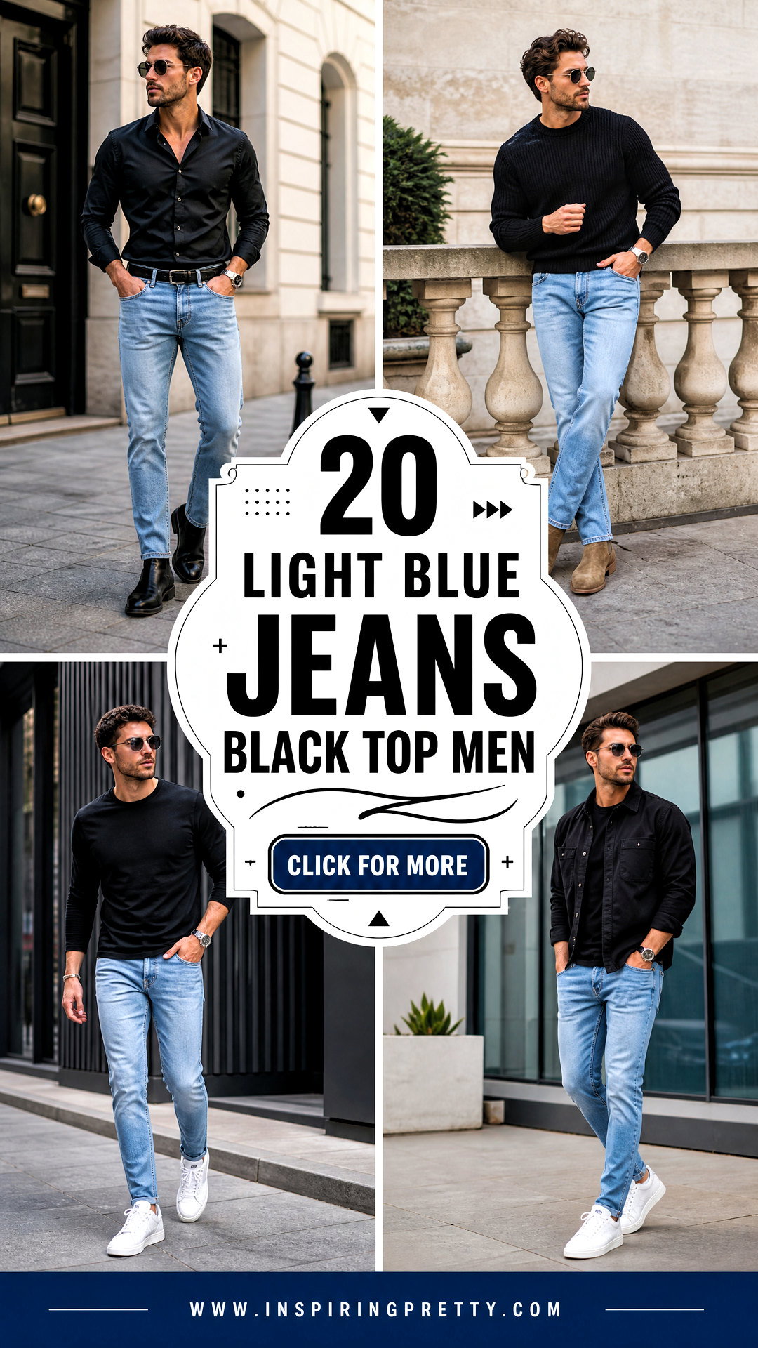 20 Light Blue Jeans Black Top Men Sharp Smart-Casual Looks - 20 Light Blue Jeans Black Top Men: Sharp Smart-Casual Looks
