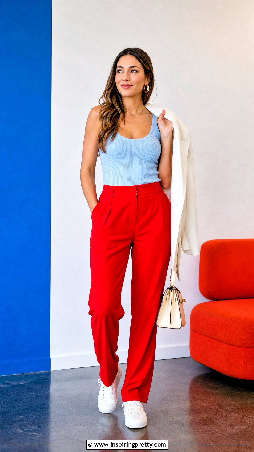 Light Blue Tank Top With Red Pants - 50 light blue tank top outfit ideas