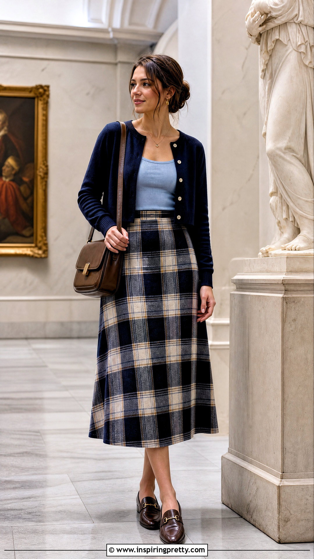 Light Blue Tank Top With a Plaid Midi Skirt - 50 light blue tank top outfit ideas