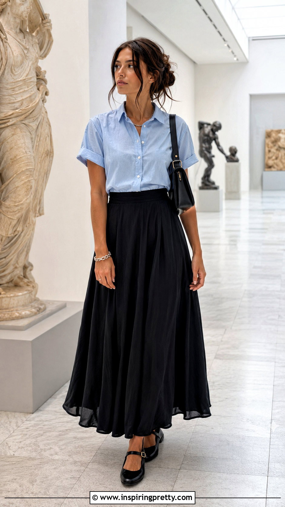 Light Blue Top And Black Maxi Skirt - 50 light blue top outfit ideas