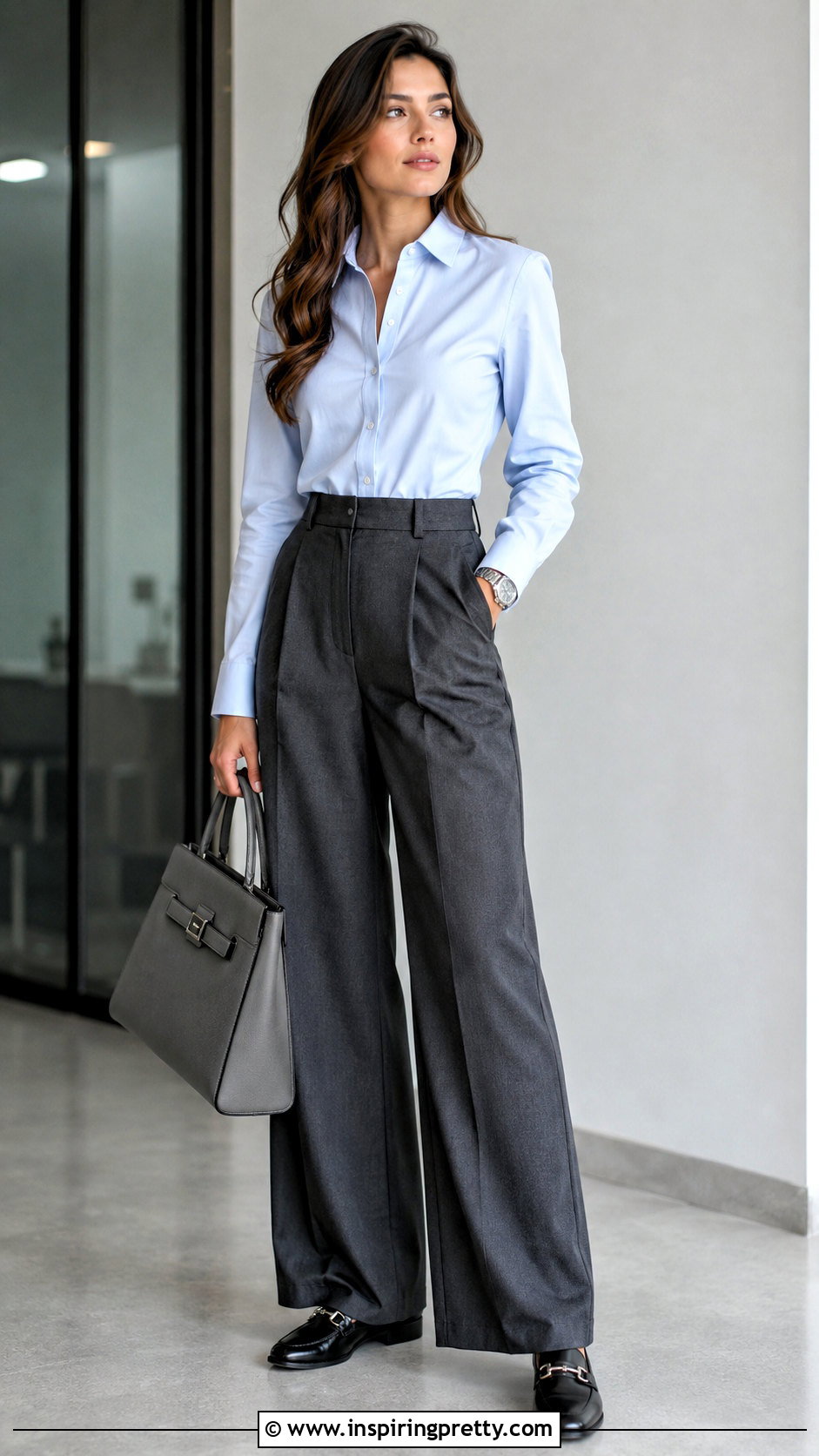 Light Blue Top And Gray Trousers - 50 light blue top outfit ideas