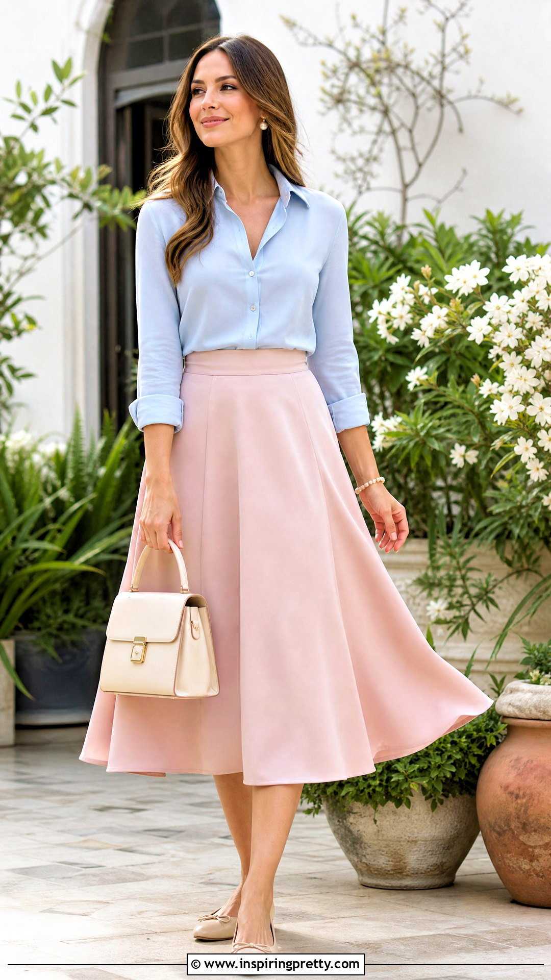 Light Blue Top With Blush Pink Skirt - What Goes With Light Blue Top (25 Ways)