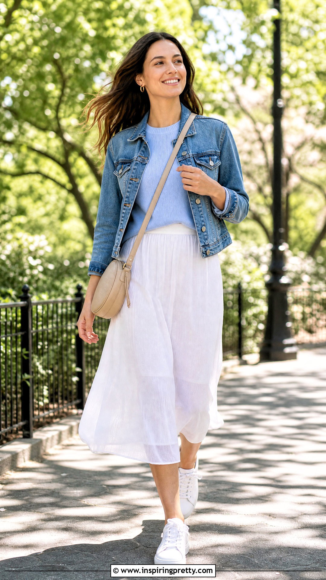 Light Blue Top With White Skirt And Denim Jacket - What Goes With Light Blue Top (25 Ways)