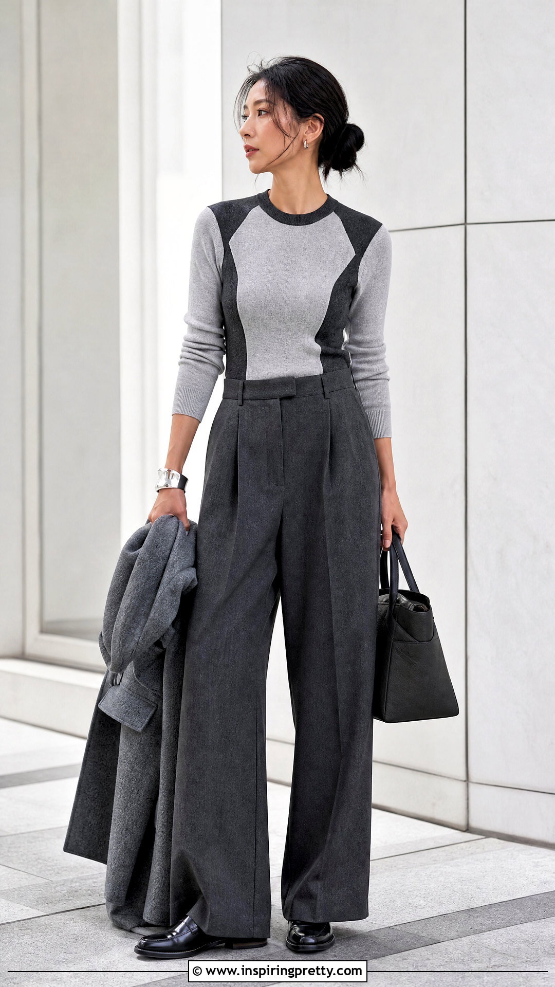Light Gray And Charcoal Two Tone Top With Matching Pants - 20 Two-Tone Fashion Top outfit ideas