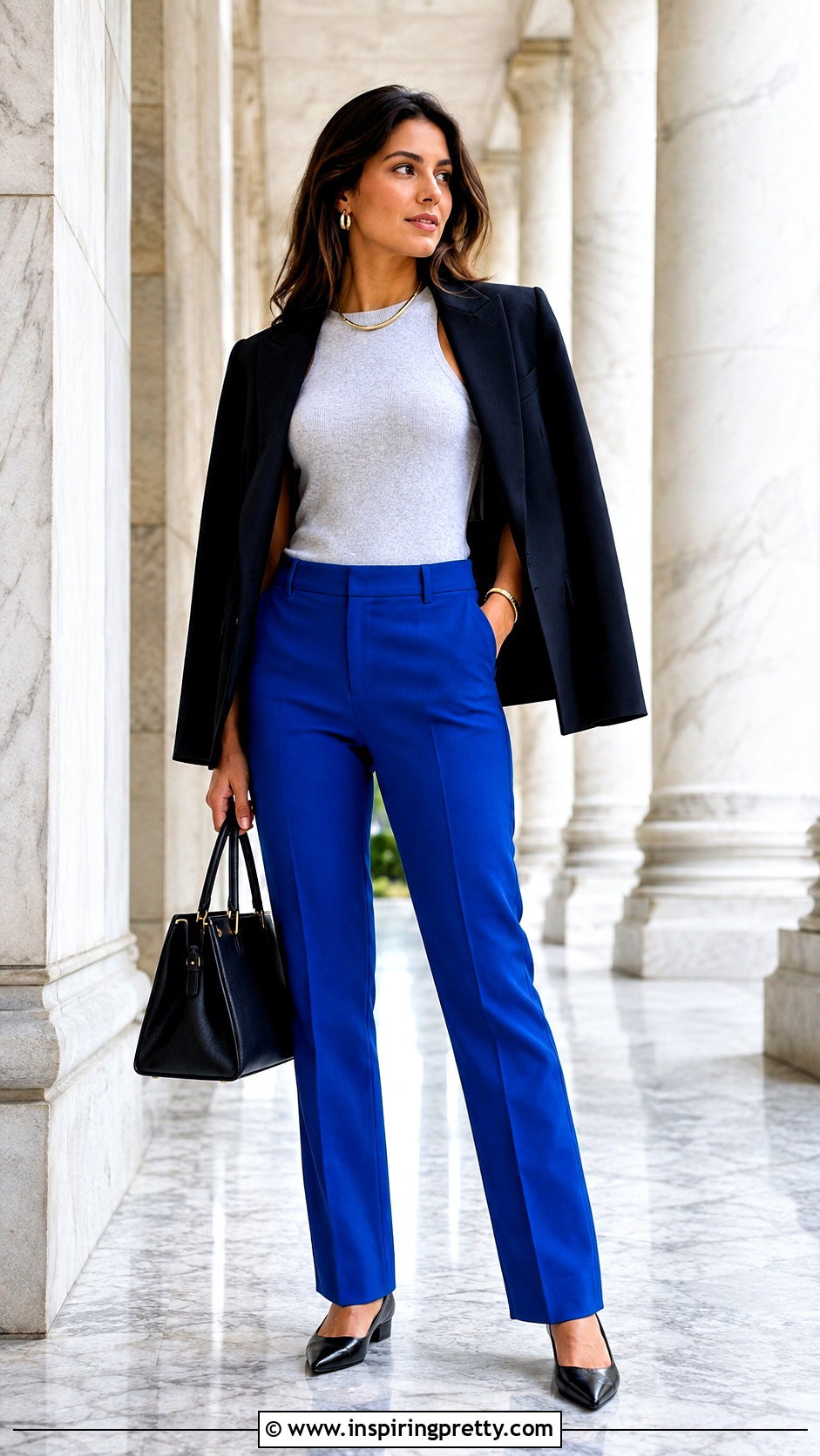 Light Grey Top With Cobalt Blue Pants - 50 light grey top outfit ideas