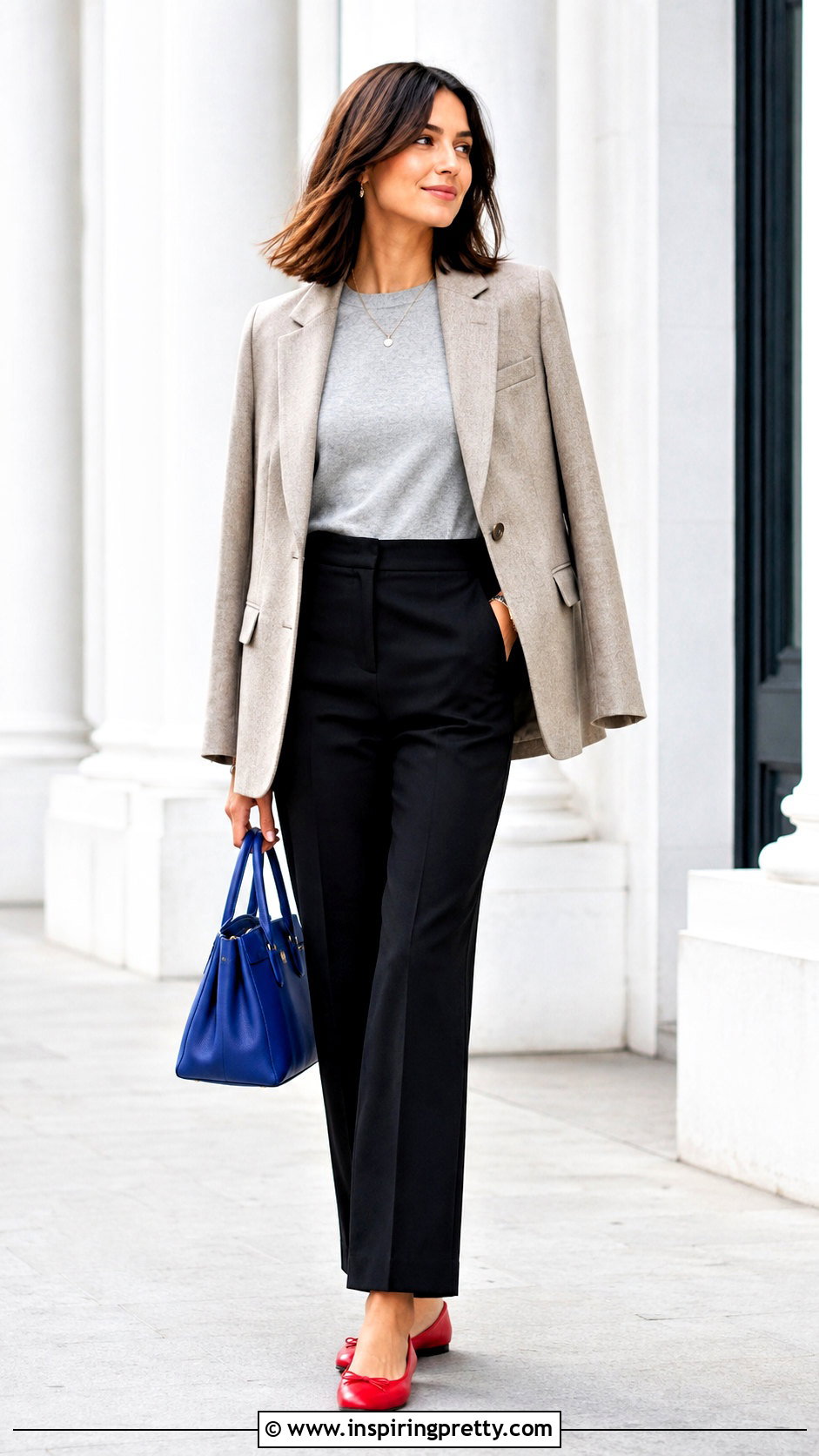 Light Grey Top With Colorful Accessories - 50 light grey top outfit ideas