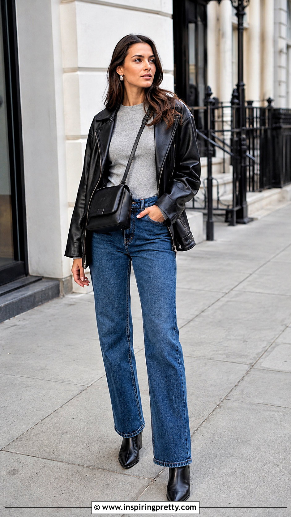 Light Grey Top With Leather Jacket - 50 light grey top outfit ideas