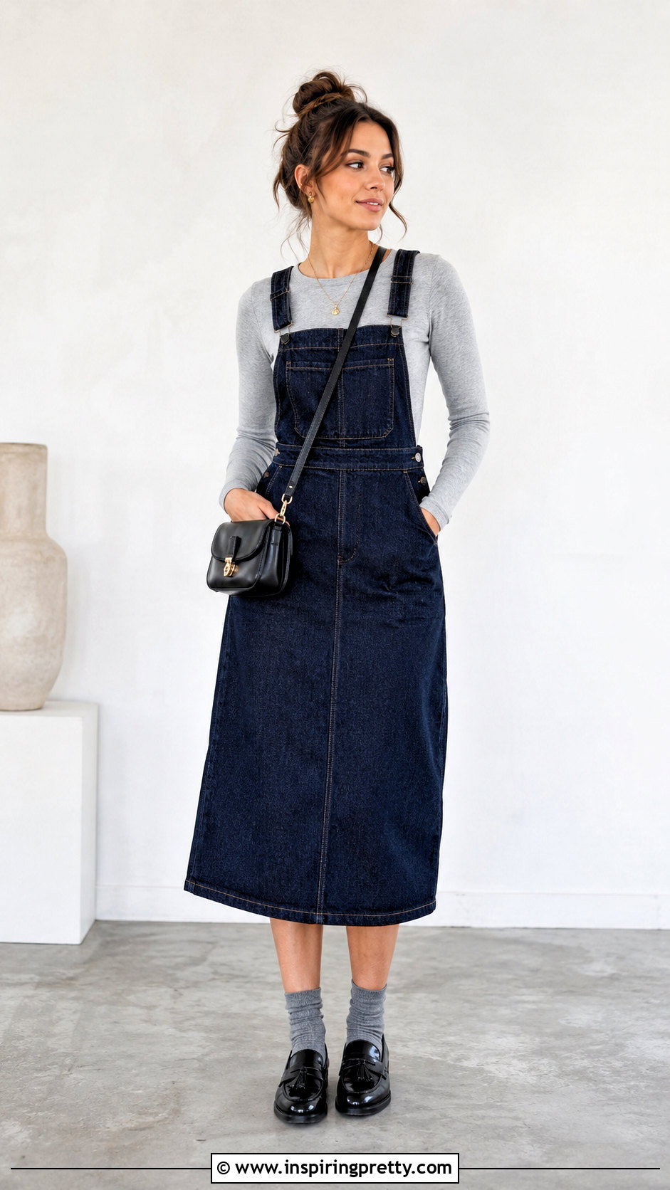 Light Grey Top With Overall Dress - 50 light grey top outfit ideas
