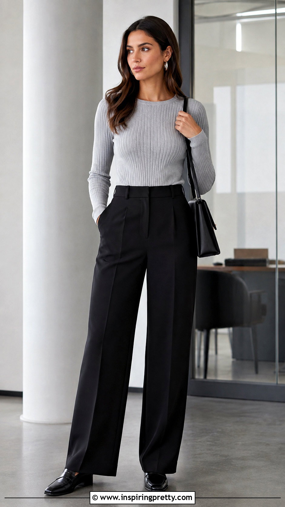 Light Grey Top With Wide Leg Trousers - 50 light grey top outfit ideas