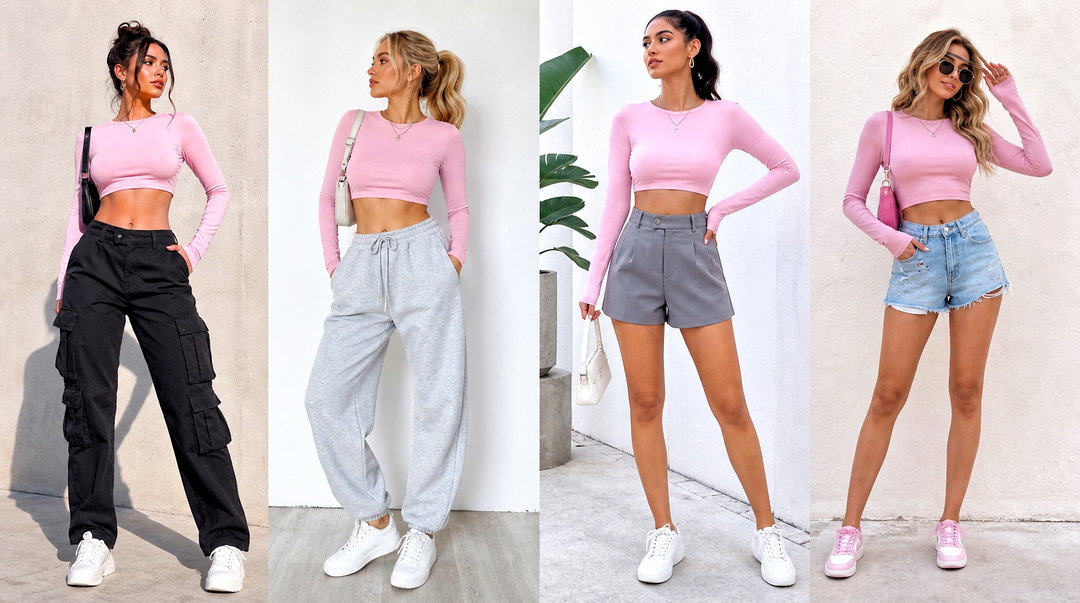 20 Light Pink Long Sleeve Crop Top Outfit Ideas: Romantic Looks