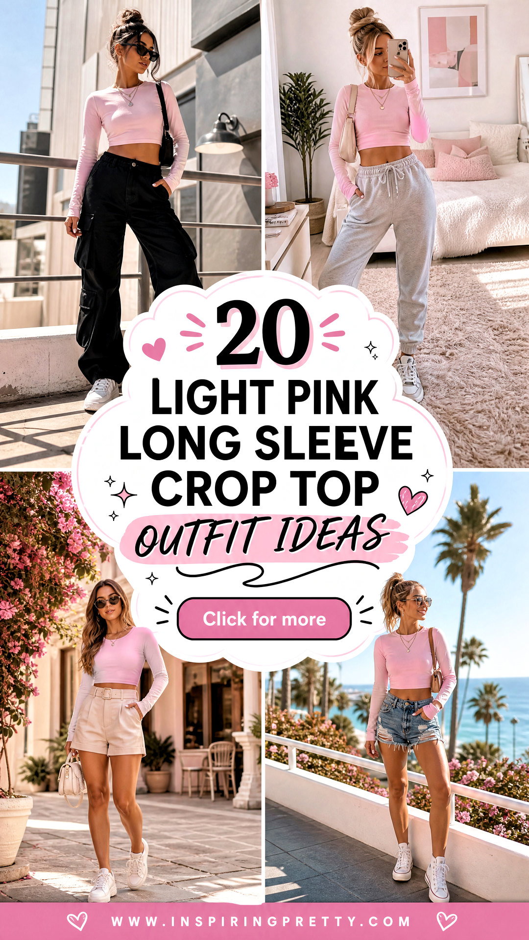 20 Light Pink Long Sleeve Crop Top Outfit Ideas Romantic Looks - 20 Light Pink Long Sleeve Crop Top Outfit Ideas: Romantic Looks