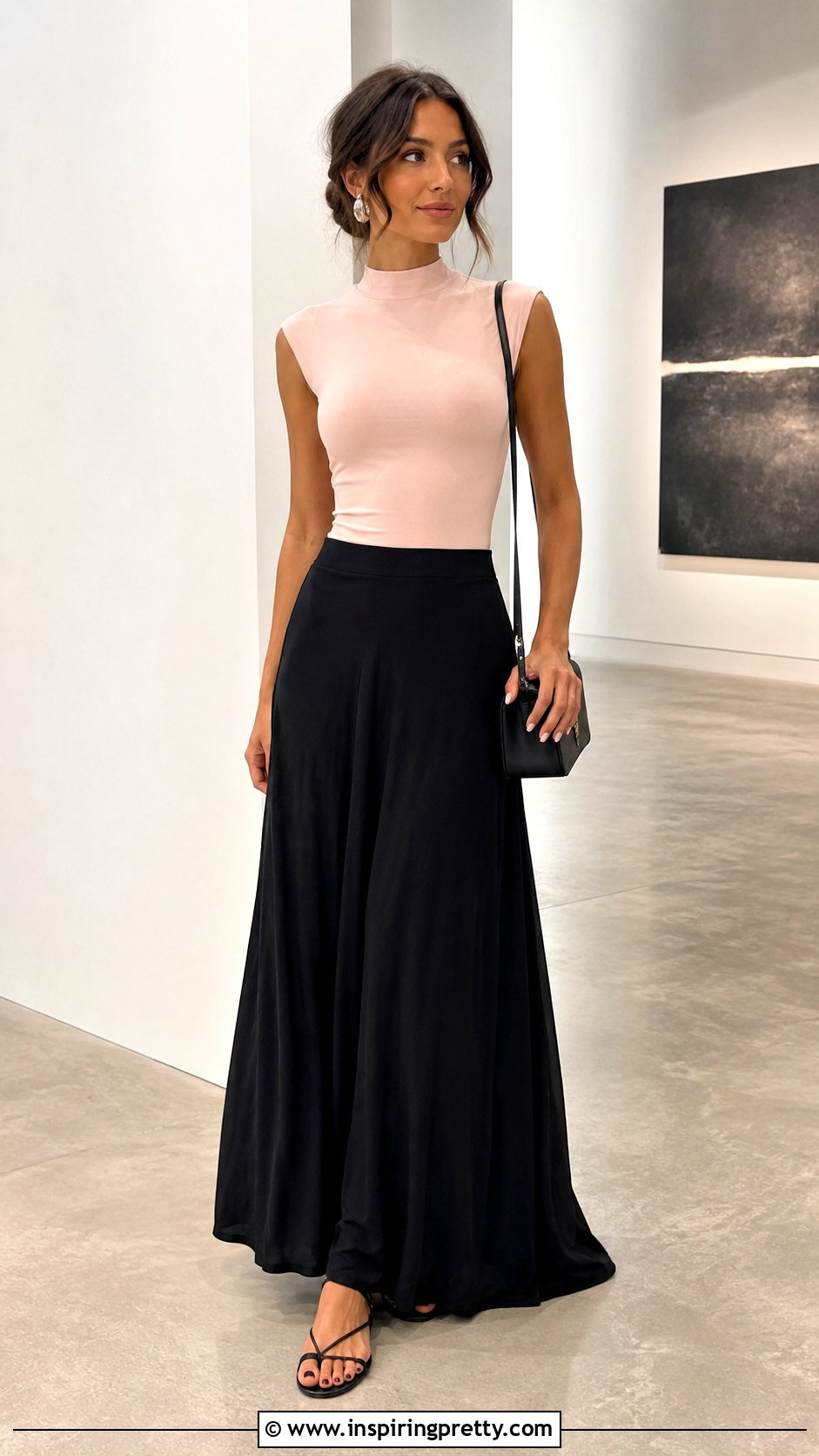 Light Pink Top With Black Maxi Skirt - 50 light pink top outfit ideas