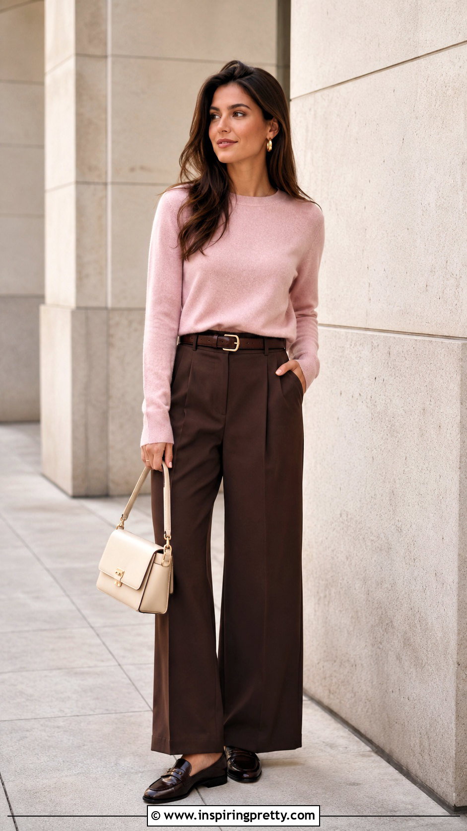 Light Pink Top With Brown Trousers - 50 light pink top outfit ideas