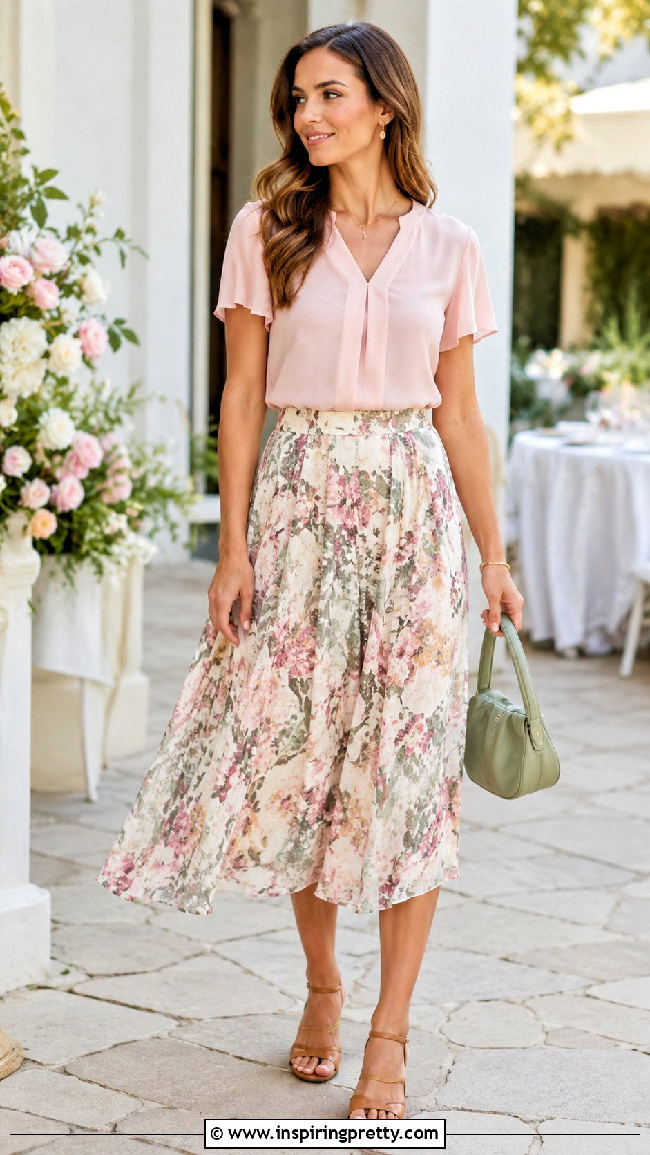 Light Pink Top With Floral Skirt - 50 light pink top outfit ideas