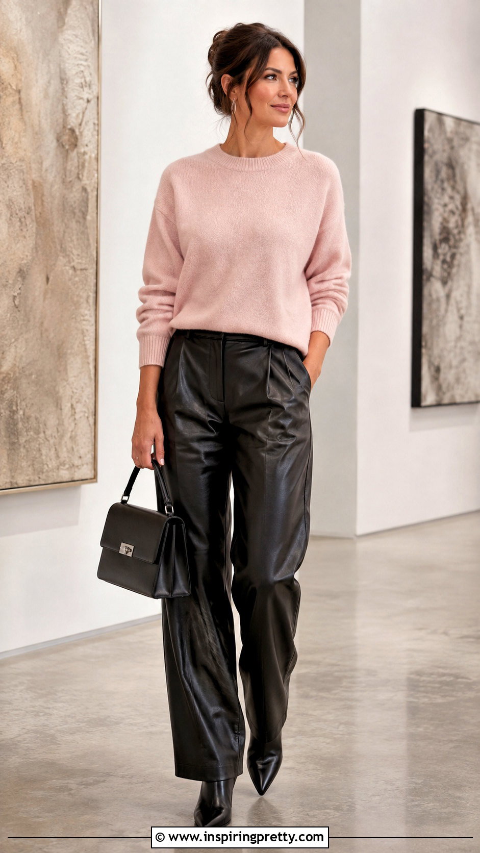 Light Pink Top With Leather Pants - 50 light pink top outfit ideas
