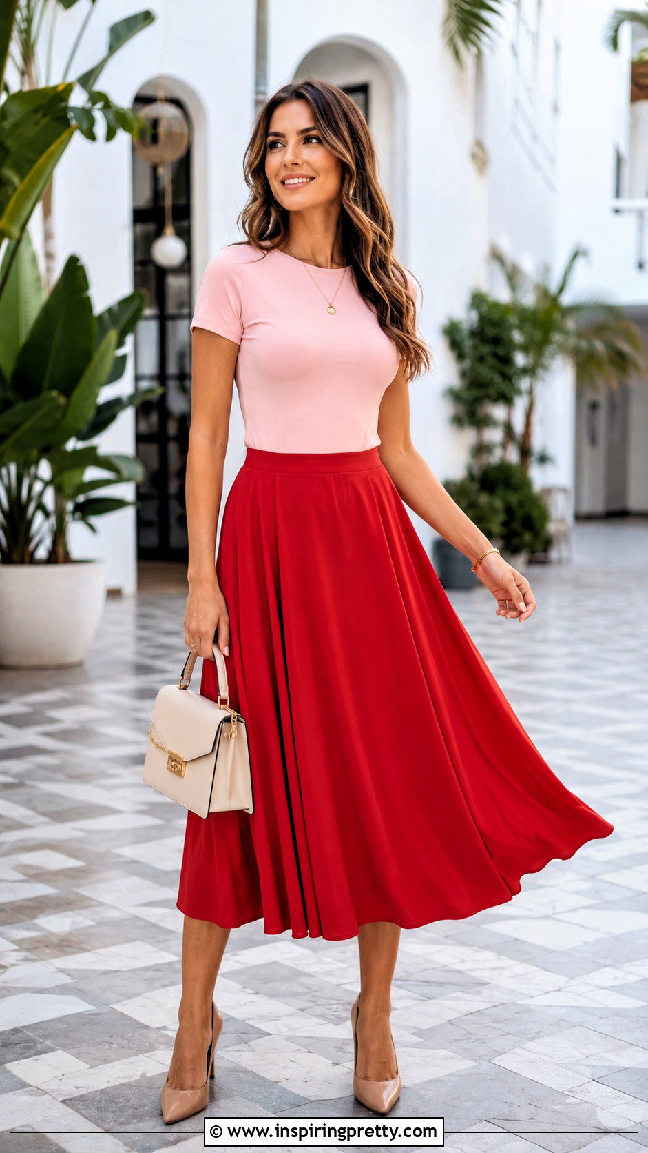 Light Pink Top With Red Skirt - 50 light pink top outfit ideas