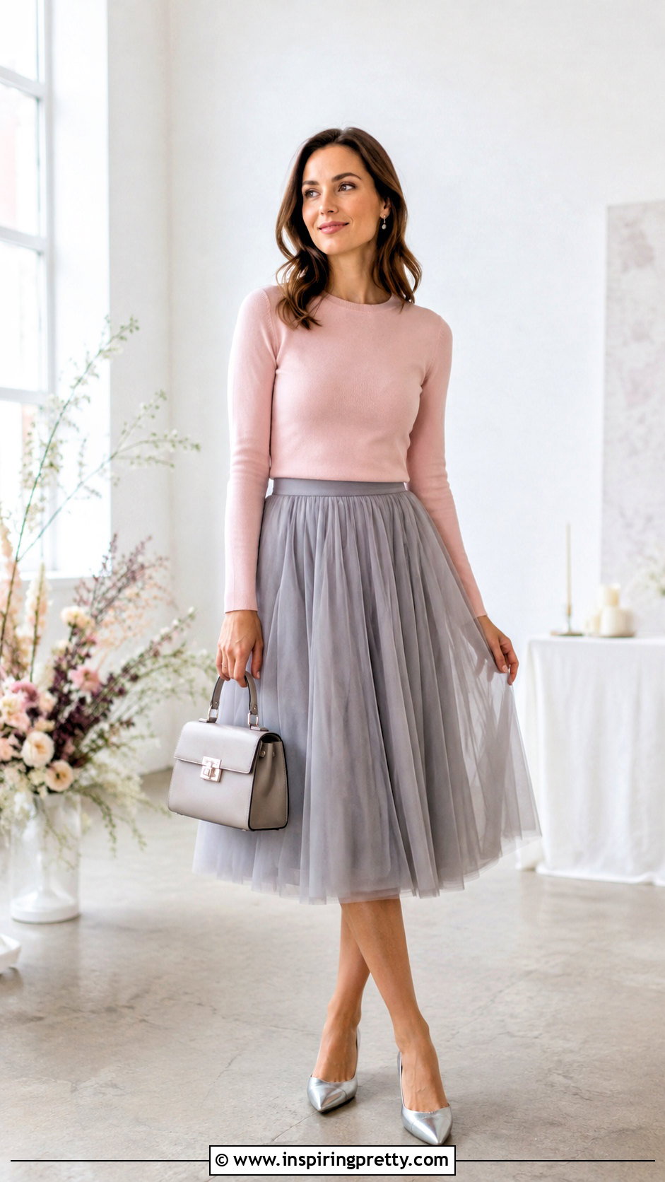Light Pink Top With Tulle Midi Skirt - 50 light pink top outfit ideas
