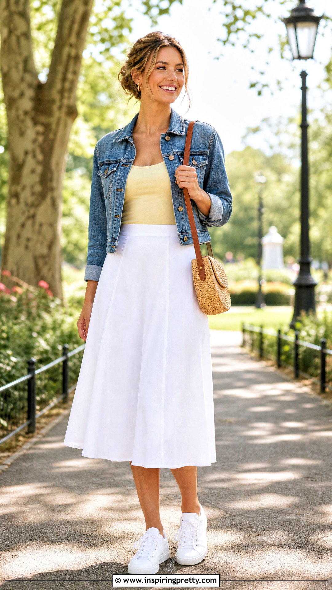 Light Yellow Top With Denim Jacket And White Skirt - 50 light yellow top outfit ideas