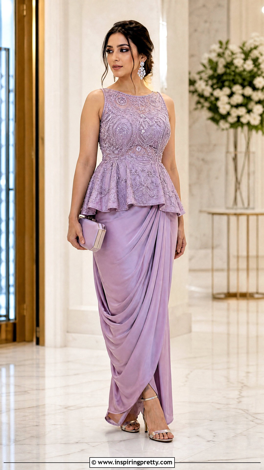 Lilac Indian Peplum Top With Draped Skirt - 50 indian peplum top outfits