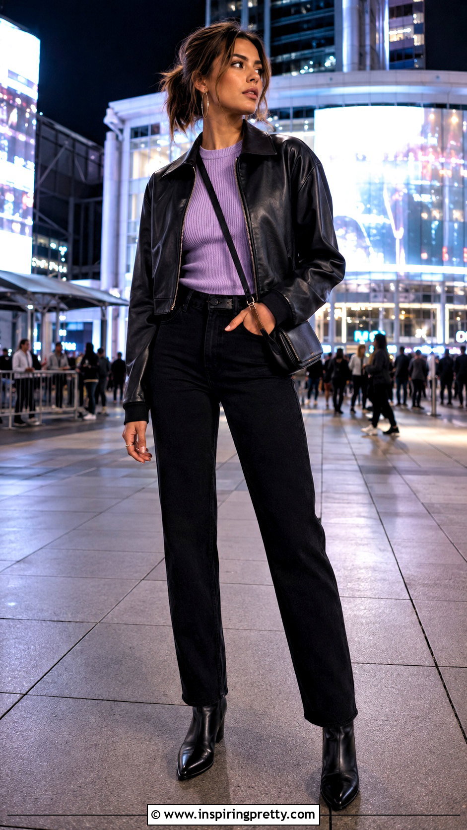 Lilac Top With Black Leather Jacket - 50 lilac top outfit ideas