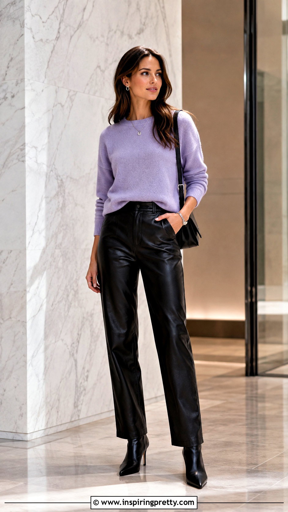 Lilac Top With Black Leather Pants - 50 lilac top outfit ideas
