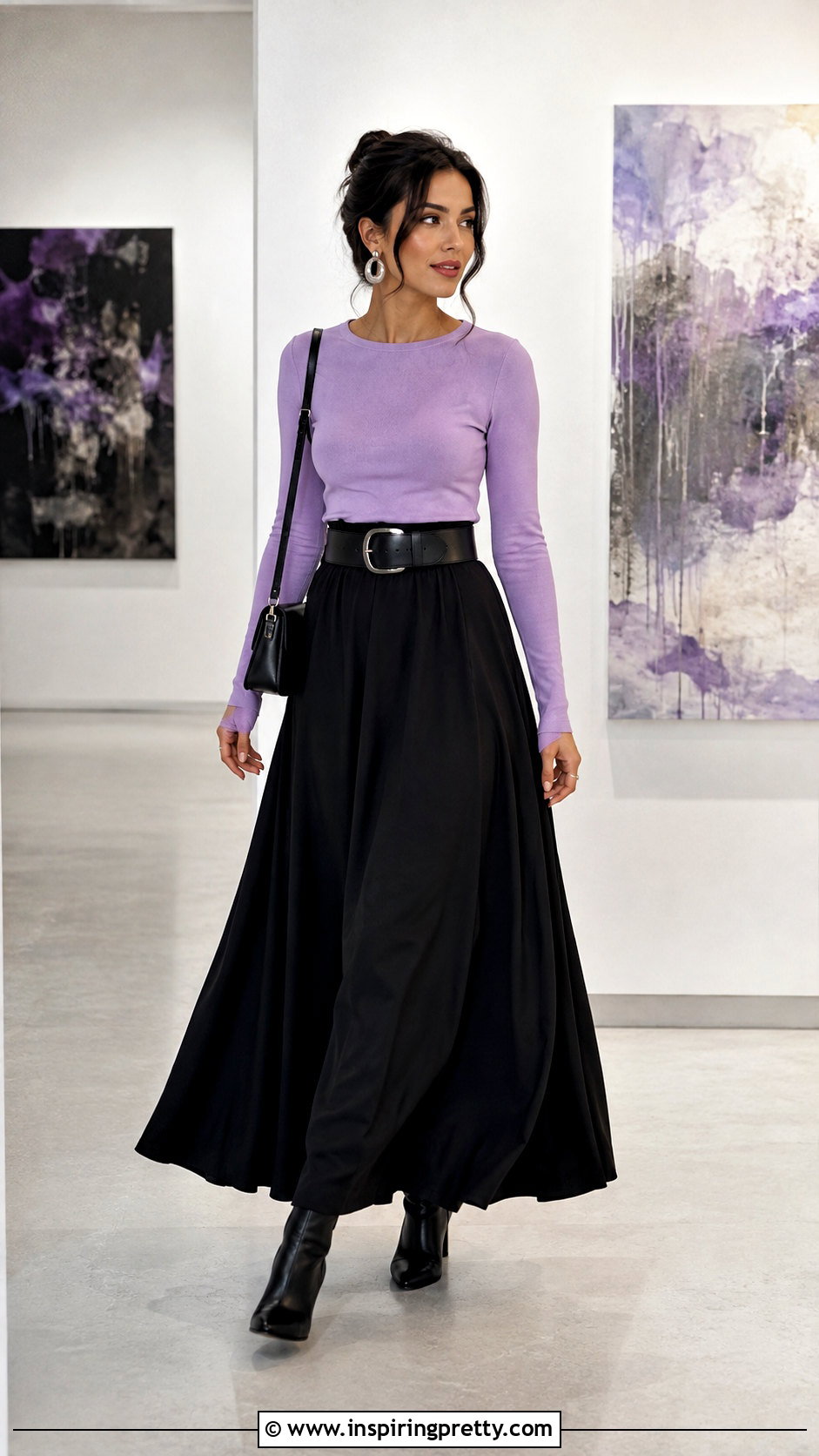 Lilac Top With Black Maxi Skirt - 50 lilac top outfit ideas