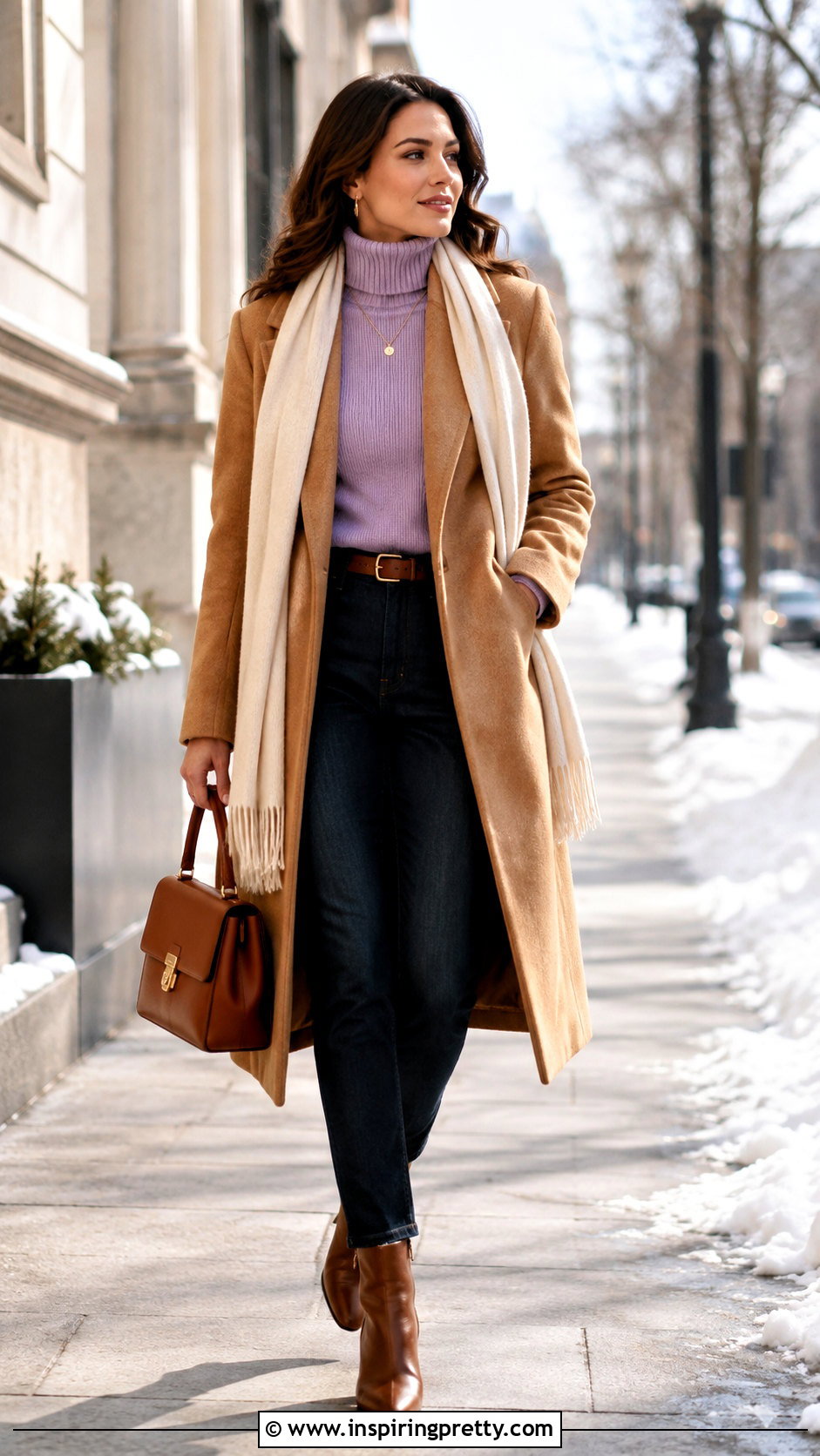 Lilac Top With Camel Coat - 50 lilac tops outfit ideas