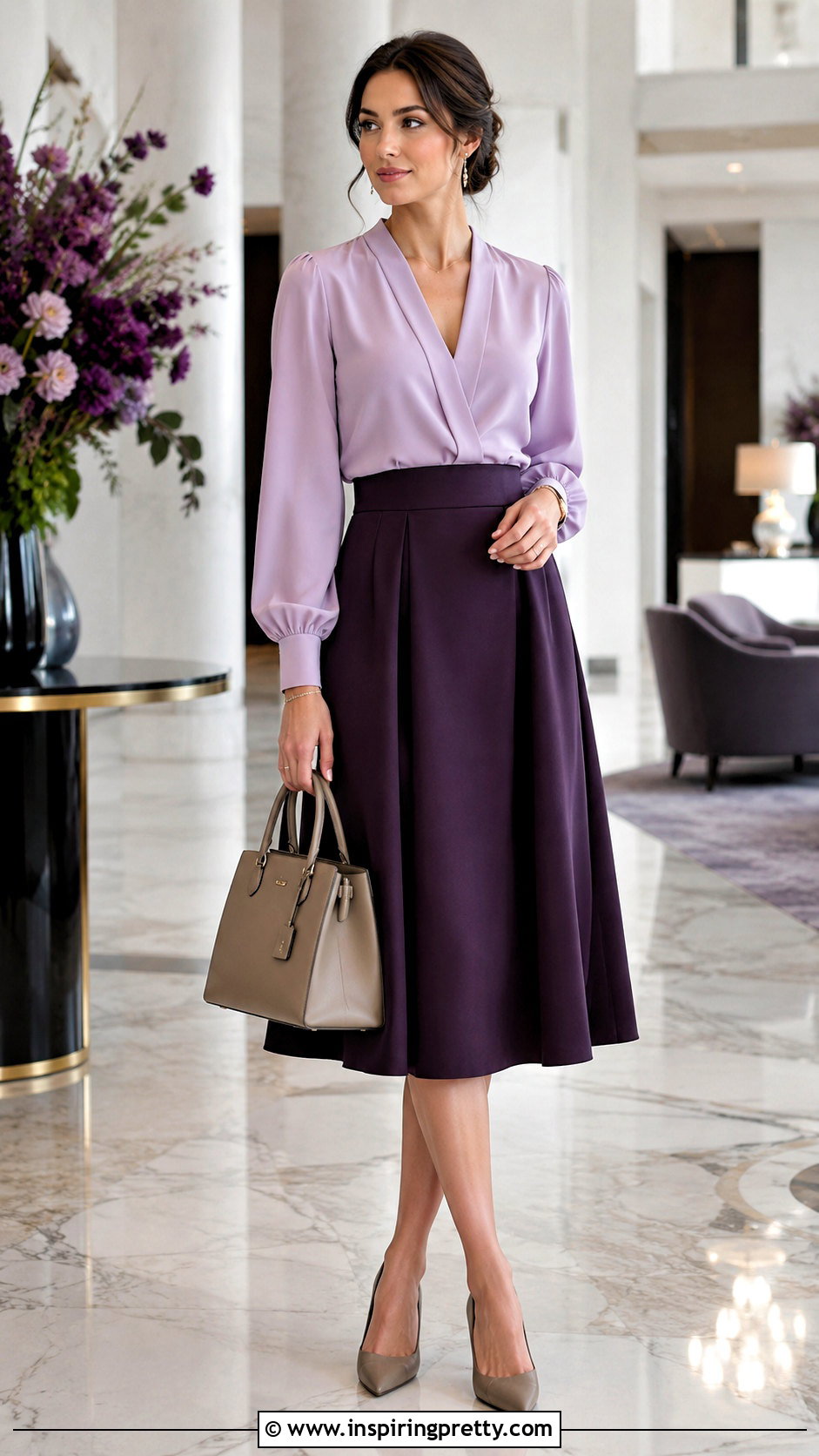 Lilac Top With Dark Purple Skirt - 50 lilac tops outfit ideas