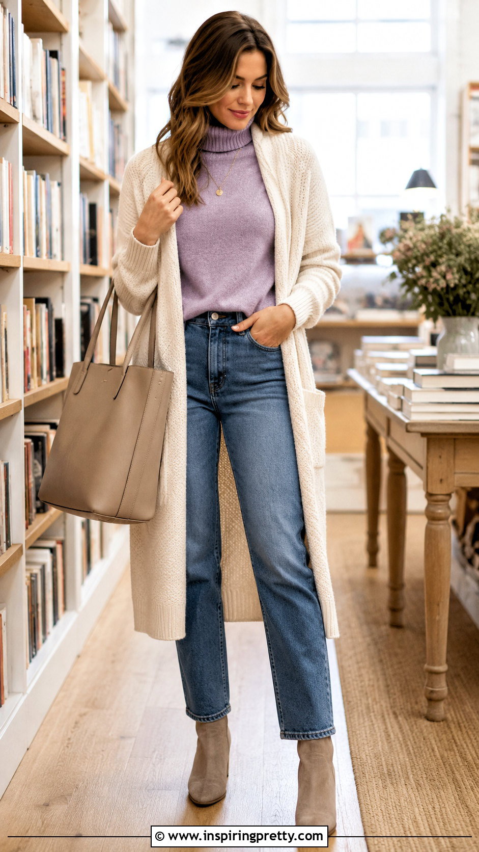Lilac Top With Long Cardigan - 50 lilac tops outfit ideas