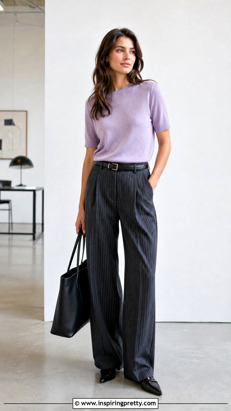 Lilac Top With Pinstripe Pants - 50 lilac top outfit ideas