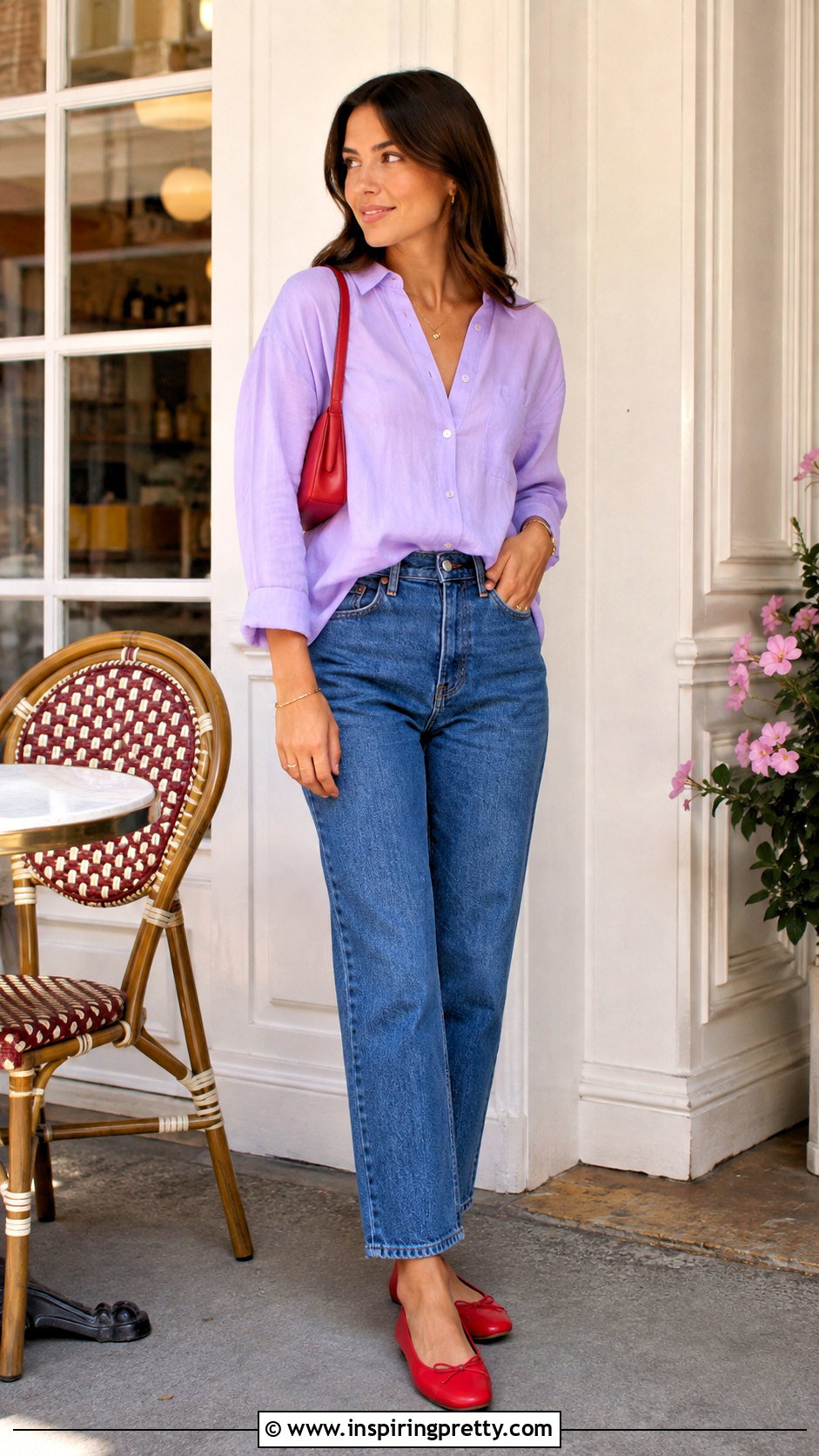 Lilac Top With Red Accessories - 50 lilac tops outfit ideas