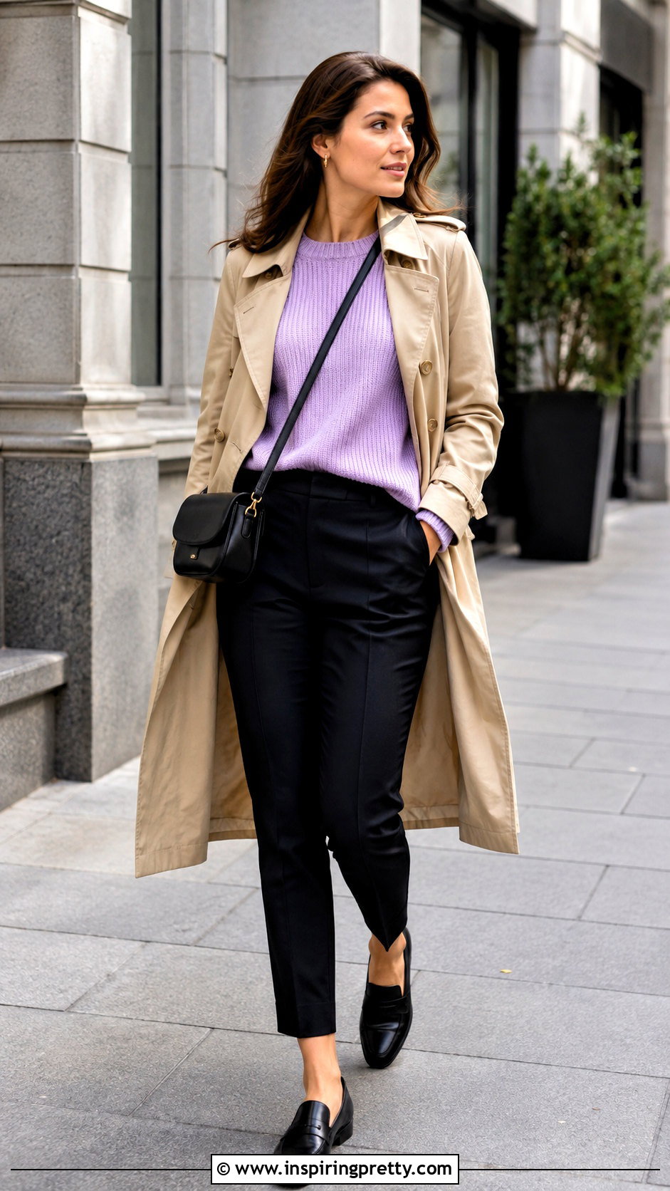Lilac Top With Trench Coat - 50 lilac tops outfit ideas