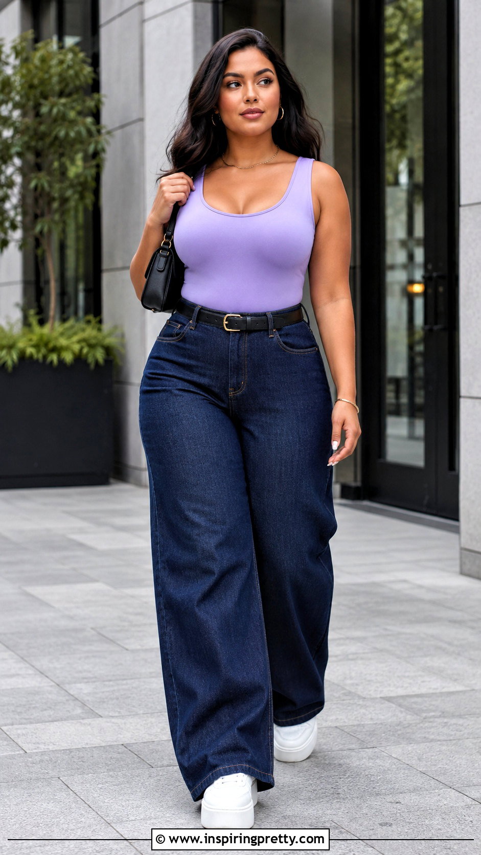 Lilac Top With Wide Leg Jeans - 50 lilac tops outfit ideas