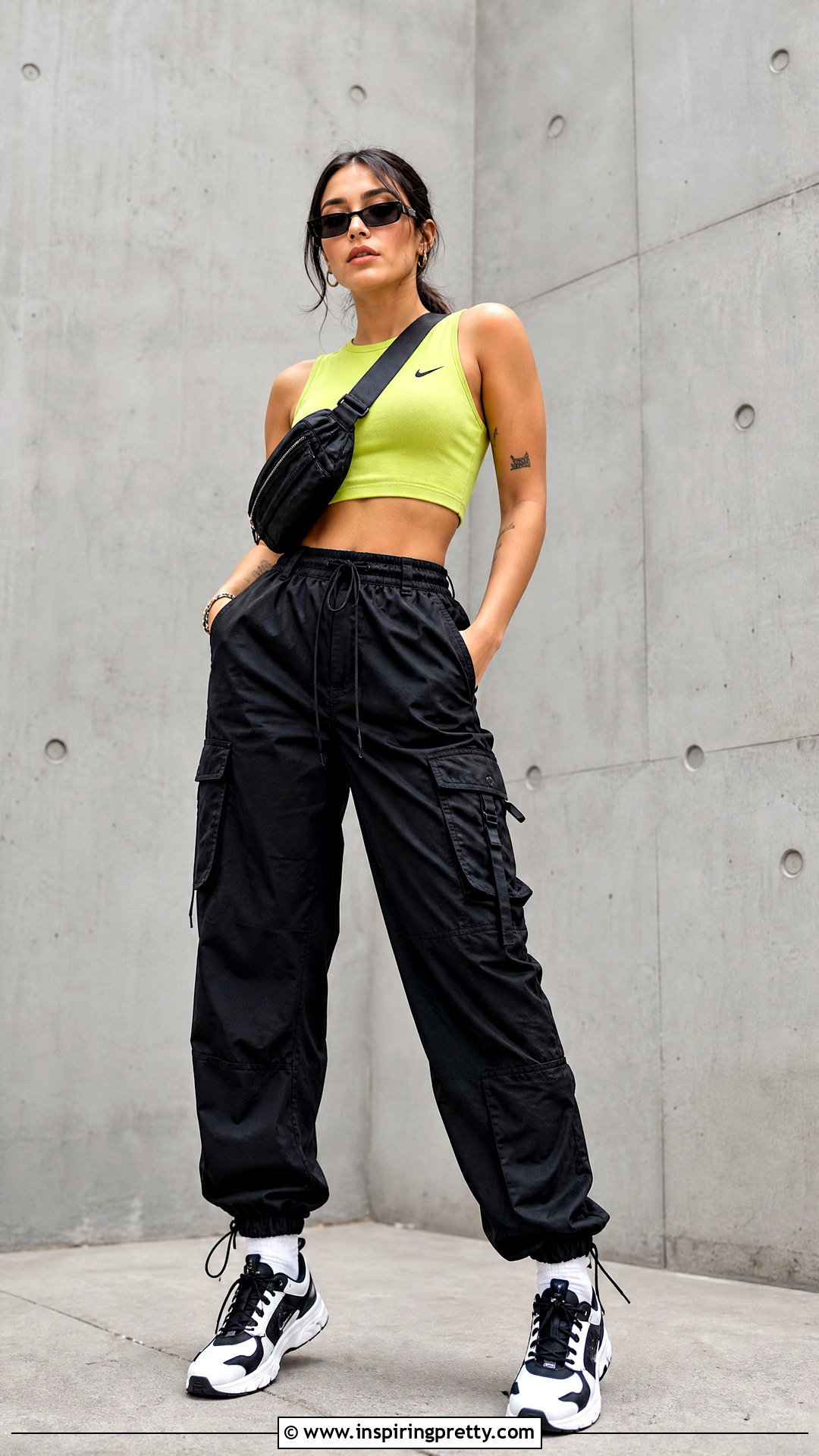 Lime Green Logo Crop Top With Black Cargo Pants - 20 Green Crop Tops With Logos