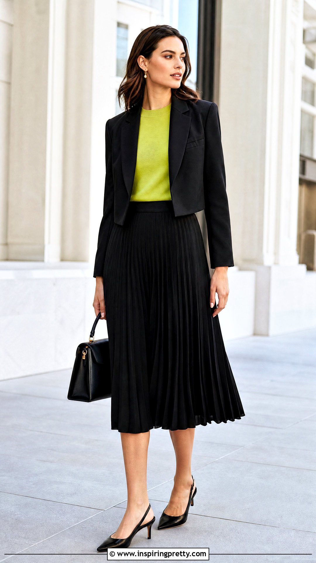 Lime Green Top With Black Midi Skirt - 50 lime green top outfit ideas