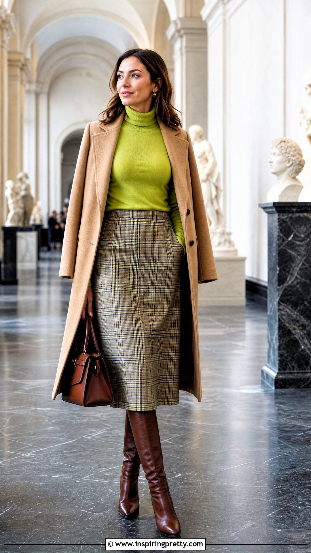 Lime Green Turtleneck With Plaid Skirt - 50 lime green top outfit ideas