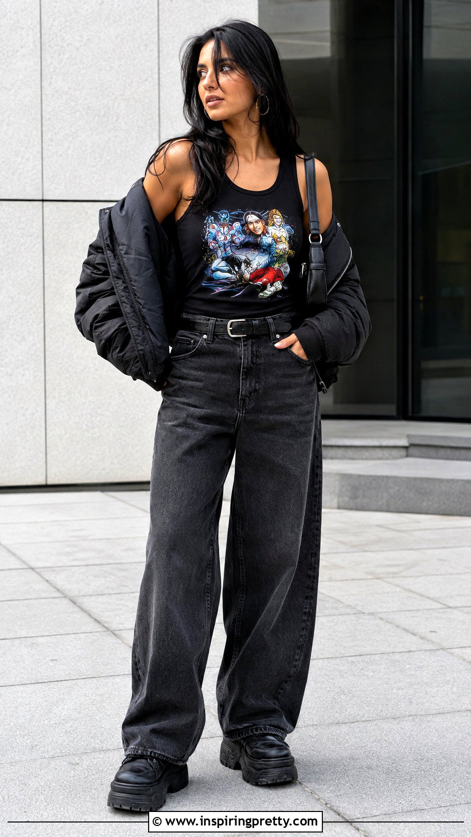 Limp Bizkit Tank Top With Black Wide Leg Jeans - 25 limp bizkit tank top outfit ideas