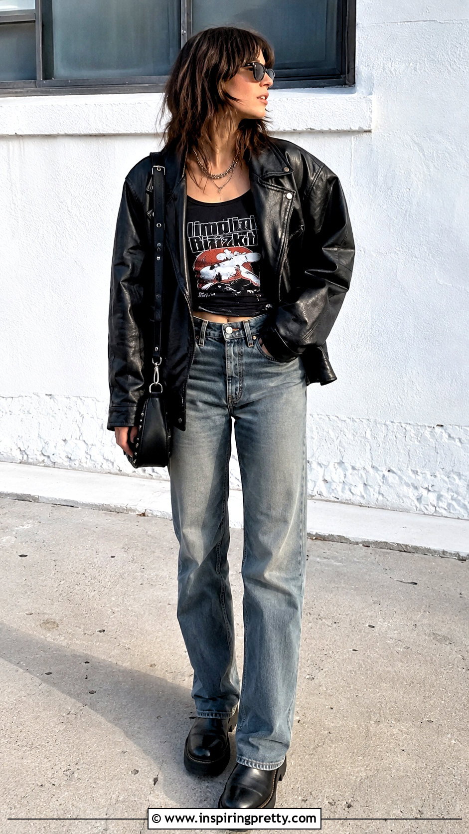 Limp Bizkit Tank Top With Leather Jacket And Straight Jeans - 25 limp bizkit tank top outfit ideas