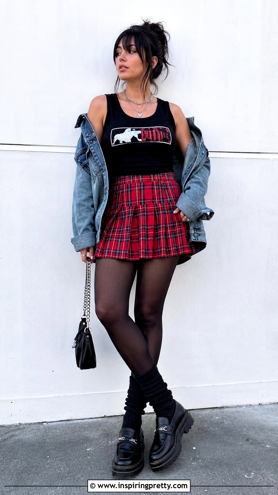 Limp Bizkit Tank Top With Plaid Mini Skirt - 25 limp bizkit tank top outfit ideas