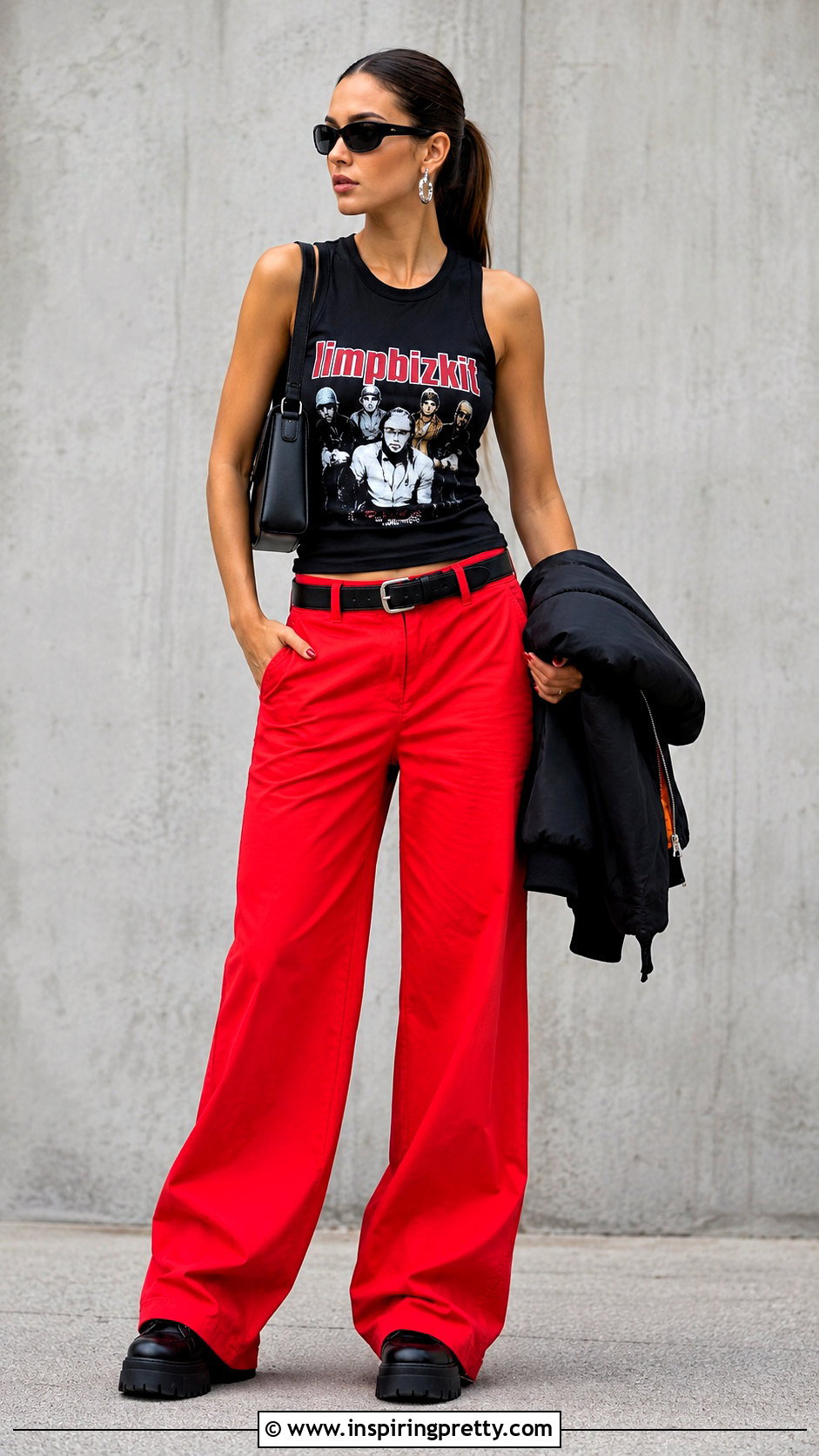 Limp Bizkit Tank Top With Red Wide Leg Pants - 25 limp bizkit tank top outfit ideas