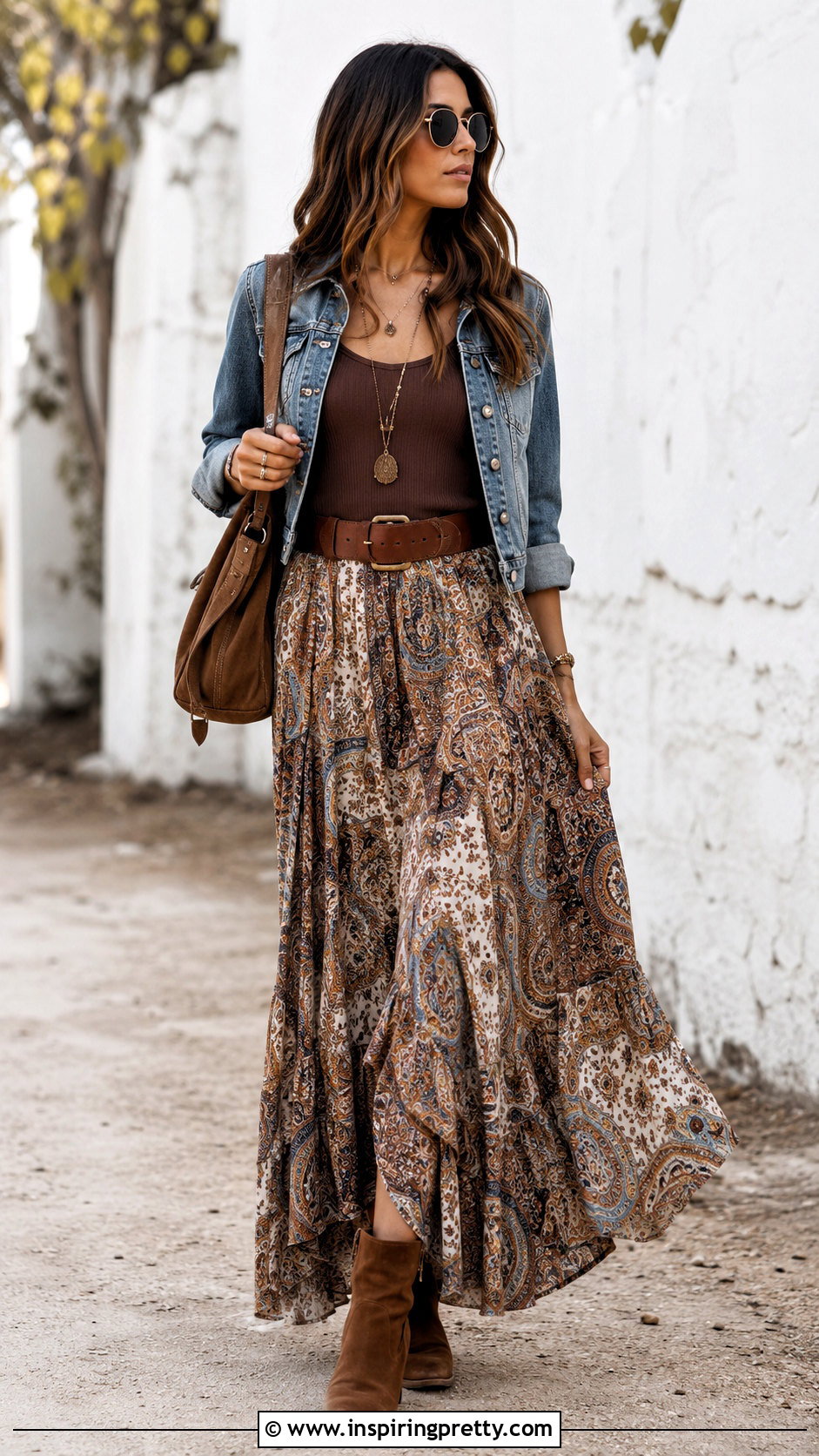 Lindsay Lohan Brown Tank Top With Boho Maxi Skirt - 20 Lindsay Lohan Tank Top outfit ideas