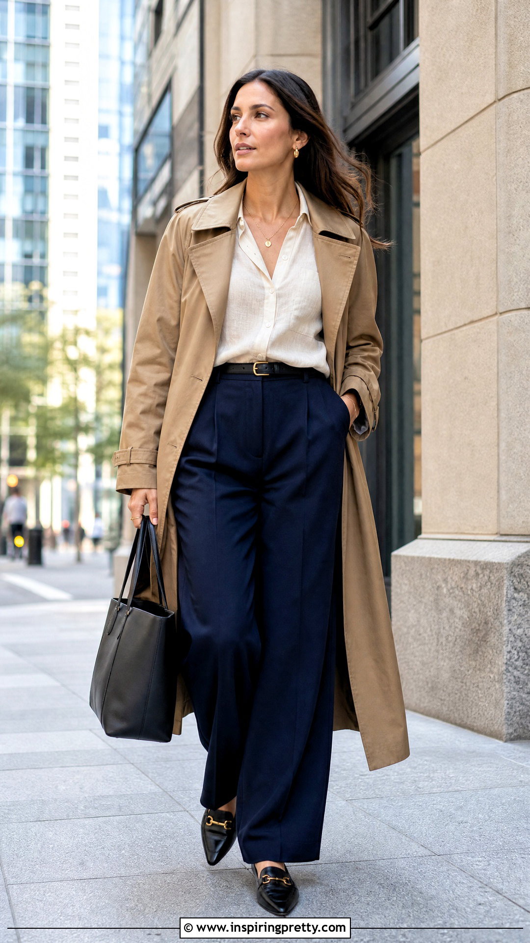 Linen Blouse With Trench Coat And Trousers - 50 linen top outfit ideas