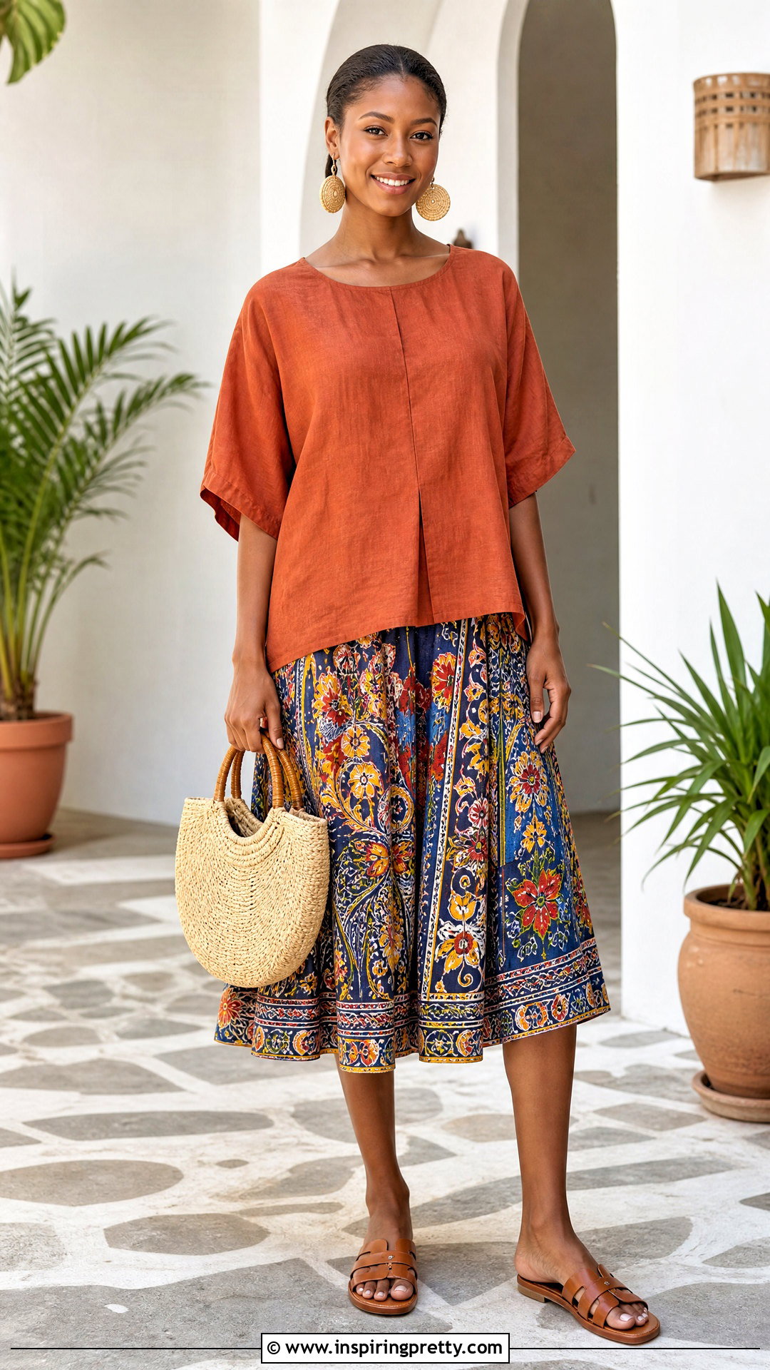 Linen Bubu Top With Printed Skirt - 50 bubu top style ideas