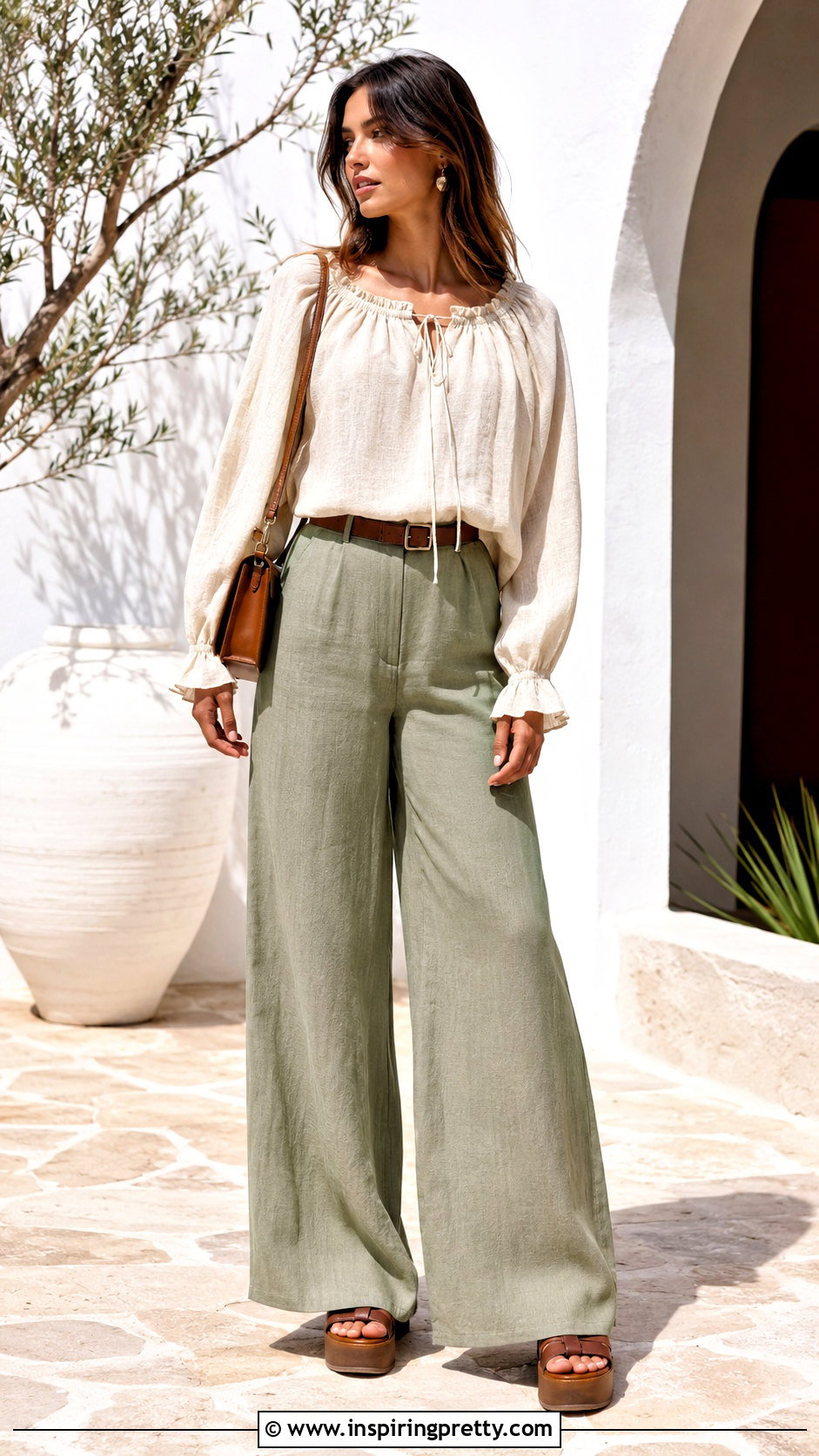 Linen DIY Peasant Top With Wide Leg Pants - 20 easy diy peasant top outfit ideas