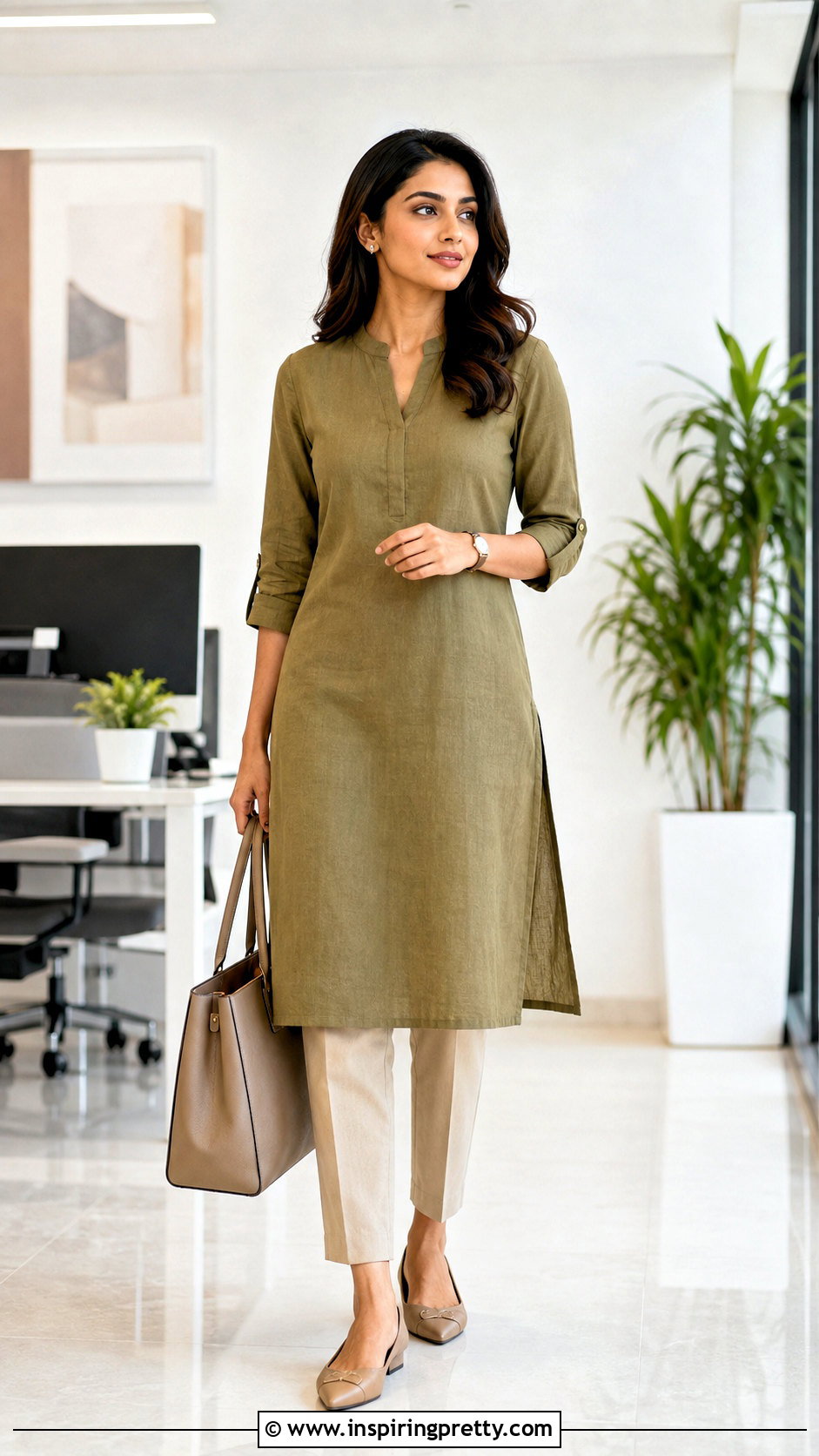 Linen Kurti Top With Office Trousers - 50 kurti top designs for women