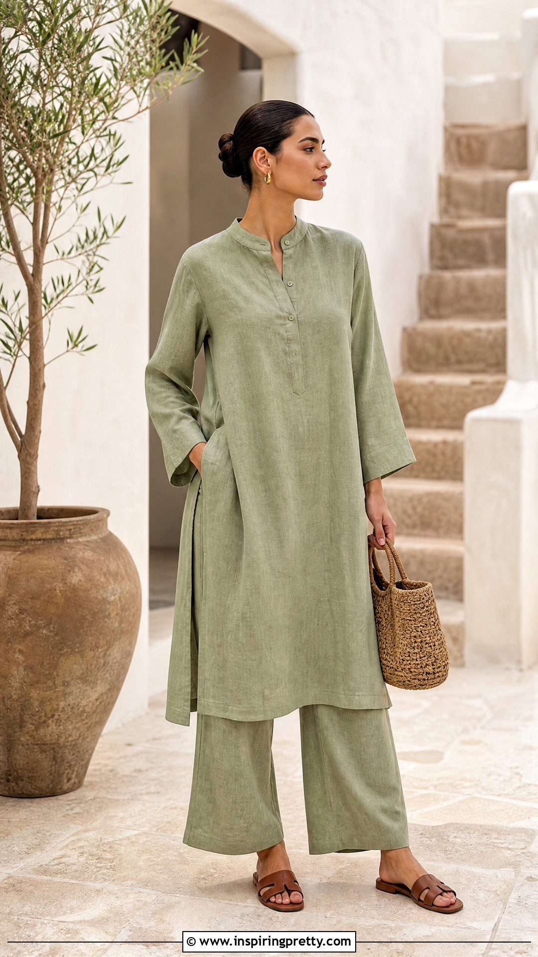 Linen Long Kurtha Top With Wide Leg Pants - 20 long kurtha tops for women