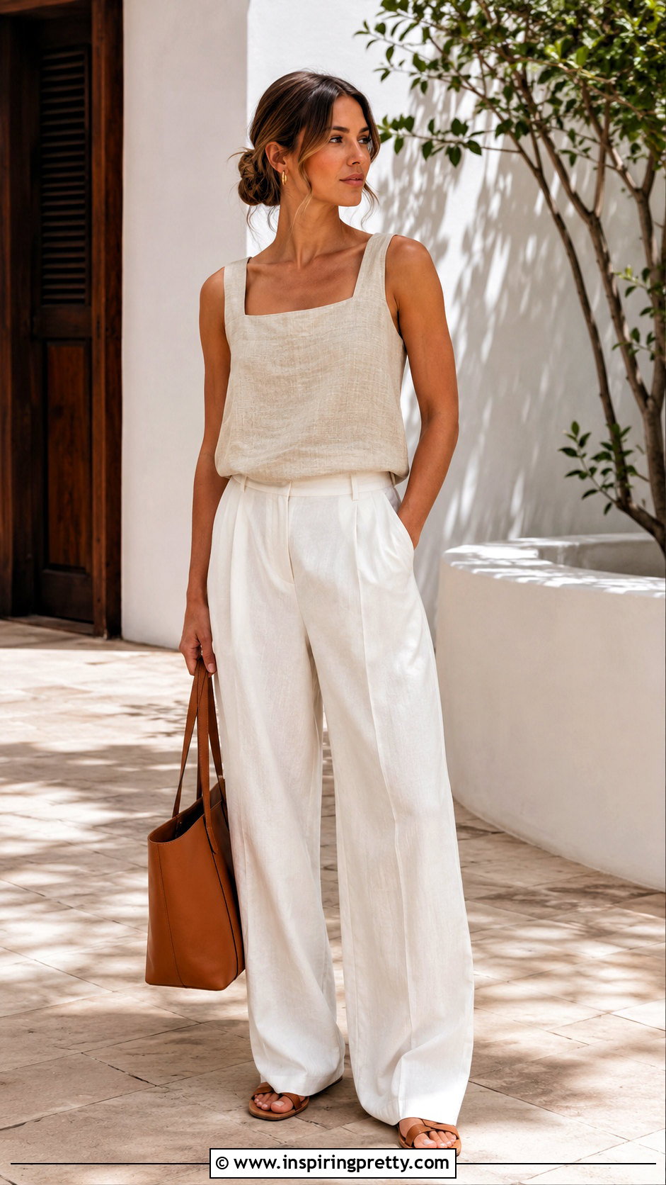 Linen One Yard Minimalist Top With Wide Leg Pants - 20 one yard minimalist top outfit ideas